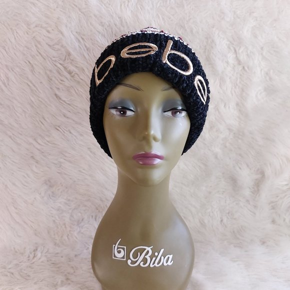 Bebe Women's Navy and Gold Knitted Hat One Size Fit All - Picture 2 of 7